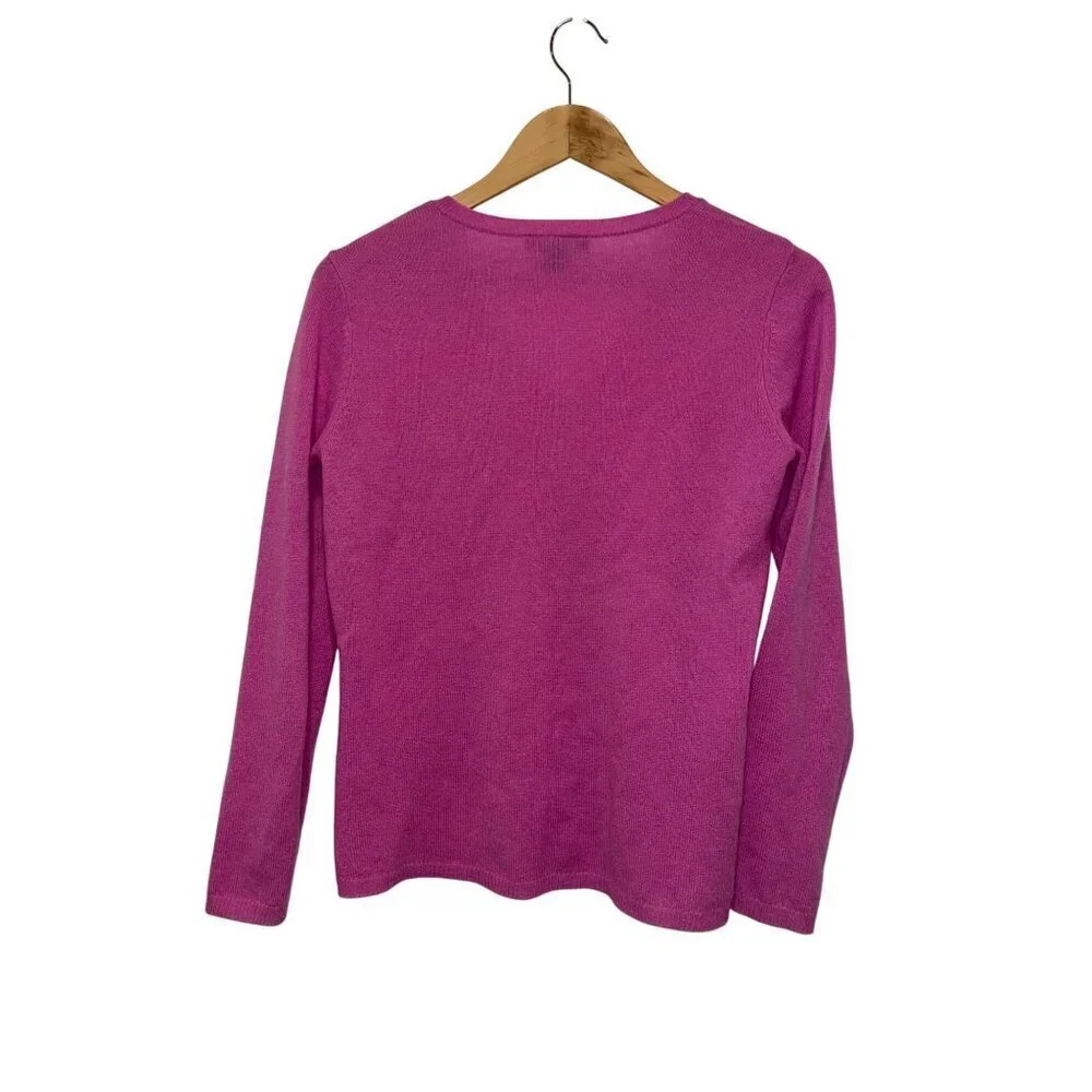 Ann Taylor Hot Pink 100% Cashmere V-Neck Pullover Sweater Women's Size M